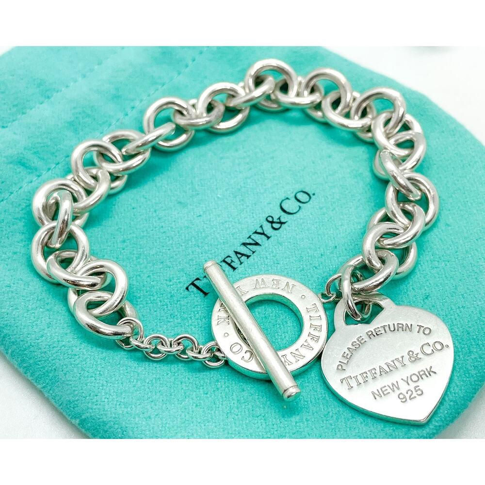 Tiffany & Co. Return to Tiffany Heart Tag Toggle Silver Bracelet 8.25" ENGRAVED